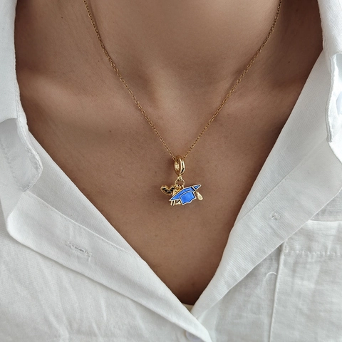 Stainless Steel Chain Copper Zirconia Heart Passport Graduation Cap Pendant Necklace For Women Graduation Gift Jewelry
