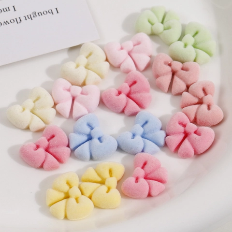 Sweet Macaron Color Flocked Resin Bowknot Patches For DIY Jewelry Making Hair Clip Headwear Handmade Crafts Accessories