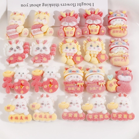 Cute Cartoon Dragon Baby Flocking Resin Patch DIY Accessories Chinese Style Festive Charm For Hairpin Jewelry Making
