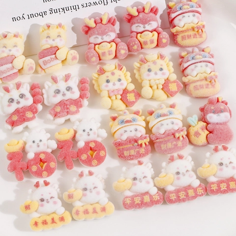 Cute Cartoon Dragon Baby Flocking Resin Patch DIY Accessories Chinese Style Festive Charm For Hairpin Jewelry Making