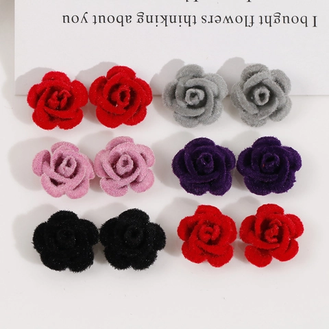 Flocked Rose Flower Patch Metal Base DIY Jewelry Accessories For Hair Clips Earrings Making Floral Decoration