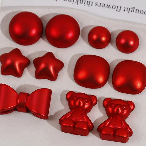 Accessoires de Bijoux DIY en Acrylique Rouge Nouvel An Étoile Ours Nœud Carré Patchs Décoratifs pour Pinces à Cheveux Femmes