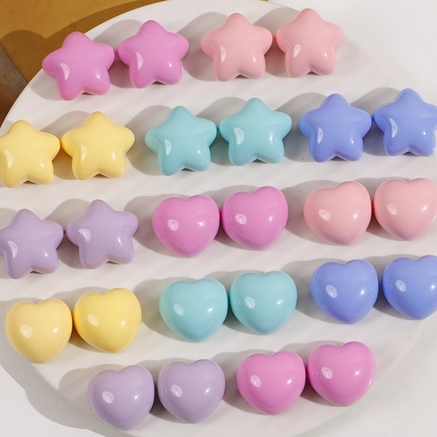 DIY Resin Heart Star Charms Sweet Candy Color Flatback Cabochons Polished Jewelry Making Accessories Hair Clip Materials