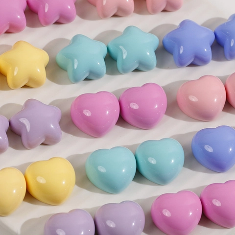 DIY Resin Heart Star Charms Sweet Candy Color Flatback Cabochons Polished Jewelry Making Accessories Hair Clip Materials