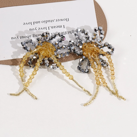 Handmade Glass Beaded Long Flower Pendant With Tassel DIY Jewelry Accessory For Earring Hair Clip Making Supplies Women