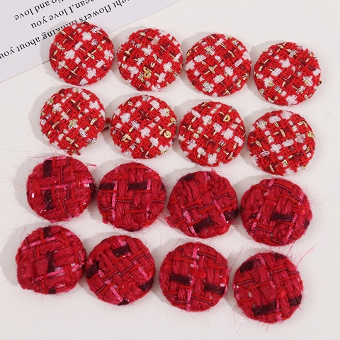 25mm Rouge Tweed Plaid Boutons Ronds Tissu Base en Métal Pour DIY Bijoux Boucles d'Oreilles Pinces Cheveux Femme Élégant