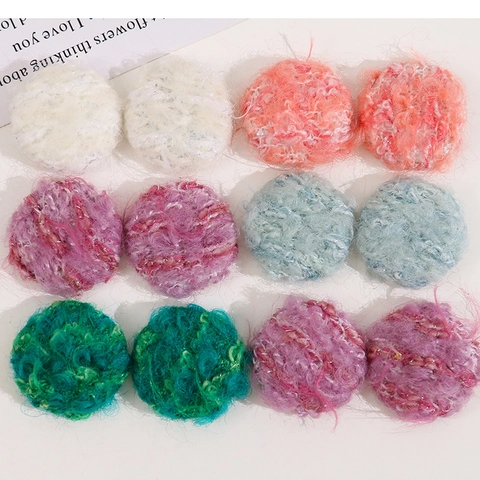 Boutons Ronds en Tissu Peluche Avec Base en Métal Pour DIY Barrettes Boucles d'Oreilles Bijoux Faits Main Accessoires