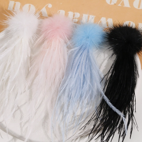Ciondolo a Nappa Lunga in Piuma e Palla di Pelo per Creazione Gioielli Fai da Te Ciondoli Decorativi Soffici Donna