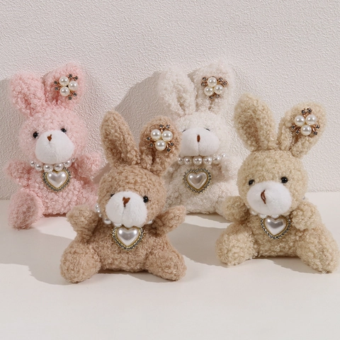 Accessorio Fai da Te Coniglio in Peluche Fatto a Mano Con Ciondolo Cuore Perla Artificiale Decorazione Floreale Strass Per Borse Gioielli
