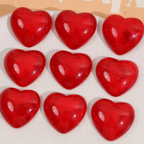 Red Heart Resin DIY Jewelry Accessories For Earring Phone Case Marbling Translucent Polished New Year Decoration Patch
