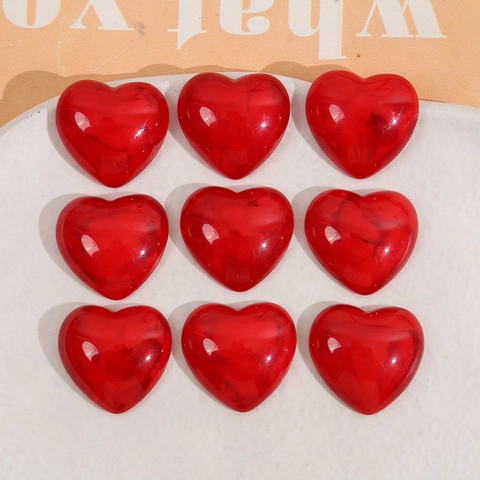 Red Heart Resin DIY Jewelry Accessories For Earring Phone Case Marbling Translucent Polished New Year Decoration Patch