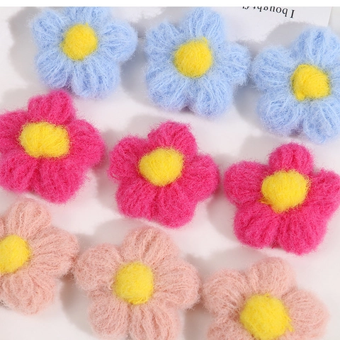 Handgefertigte Häkel-Plüschgarn Puffblume DIY Zubehör Für Haarklammern Broschen Kleidung Dekoration Strickblumen-Patch