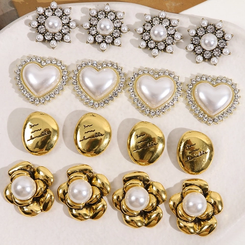 Ciondoli in Lega d'Oro Vintage Con Perla Artificiale Strass Fiore Cuore Ovale Per Creazione Gioielli Fai da Te Accessori