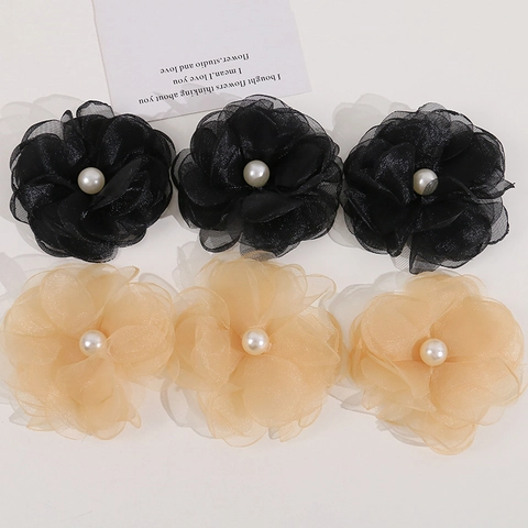 Eleganti Toppe a Fiore in Rete 3D Con Perla Artificial Sintetica Per Clip Capelli Fai-da-te Decorazione Cucito Abbigliamento Accessori Tessili