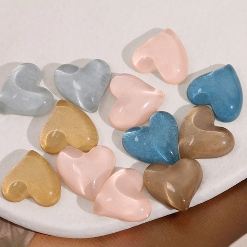 Sweet Heart Shaped Resin Charms With Cat Eye Effect Colorful Resin Love Heart Patch For DIY Jewelry Phone Case Accessories