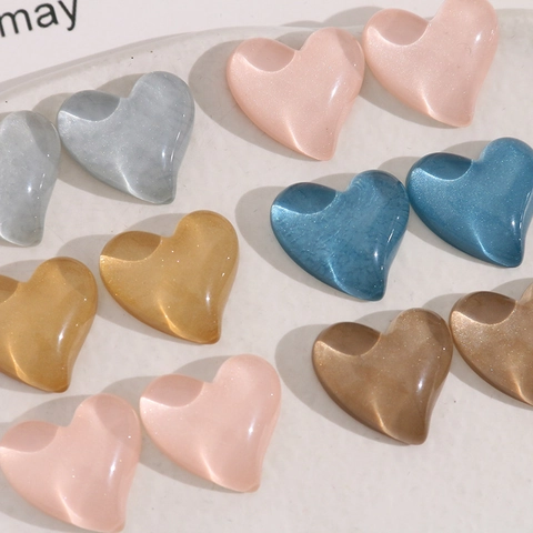 Sweet Heart Shaped Resin Charms With Cat Eye Effect Colorful Resin Love Heart Patch For DIY Jewelry Phone Case Accessories