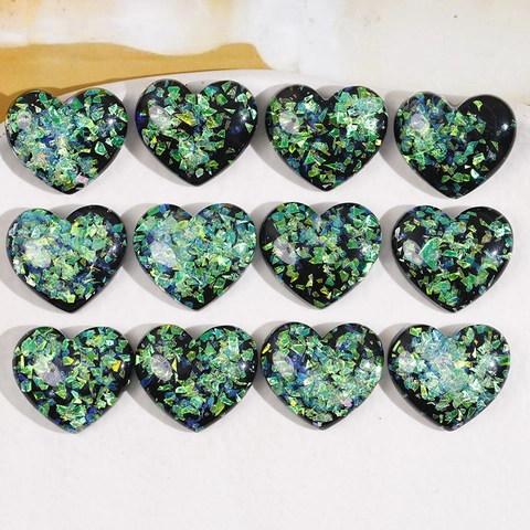 Versatile Resin Heart Flatback Glitter Sequins Aurora DIY Accessories For Phone Case Hair Clips Earrings Jewelry Crafting