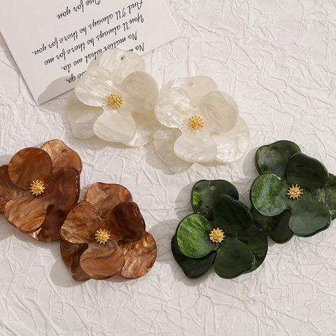DIY Bloemen Hars Bedels Driebladige Bloem Hangers Met Marmer Textuur Acryl Accessoires Voor Sieraden Maken Hoofddeksels