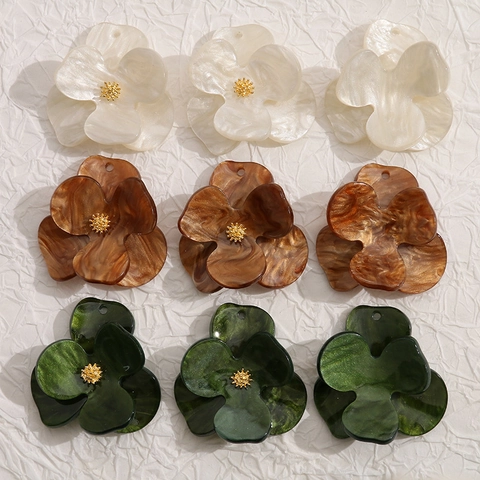 DIY Bloemen Hars Bedels Driebladige Bloem Hangers Met Marmer Textuur Acryl Accessoires Voor Sieraden Maken Hoofddeksels