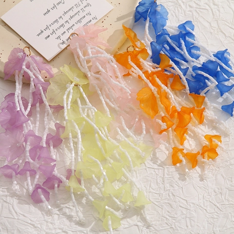 Bohemian Long Flower Tassel Earrings Acrylic Glass Seed Beads Handwoven Floral Fringe Drop Earrings For Women Summer Jewelry