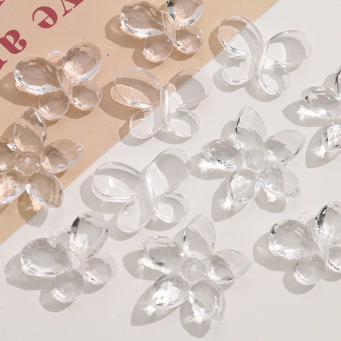 Transparent Acrylic Butterfly Flower Pendants DIY Jewelry Making Findings Charms For Earrings Necklaces Faceted Clear Beads