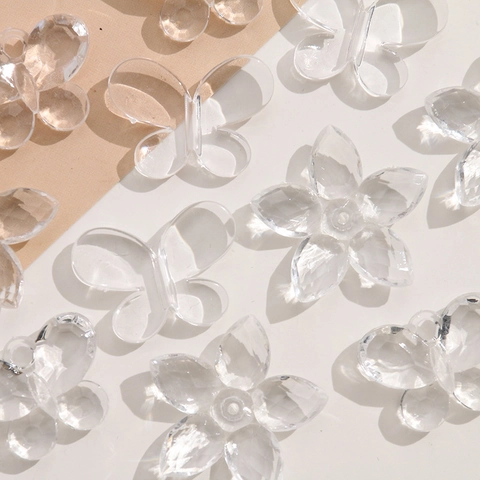 Transparent Acrylic Butterfly Flower Pendants DIY Jewelry Making Findings Charms For Earrings Necklaces Faceted Clear Beads