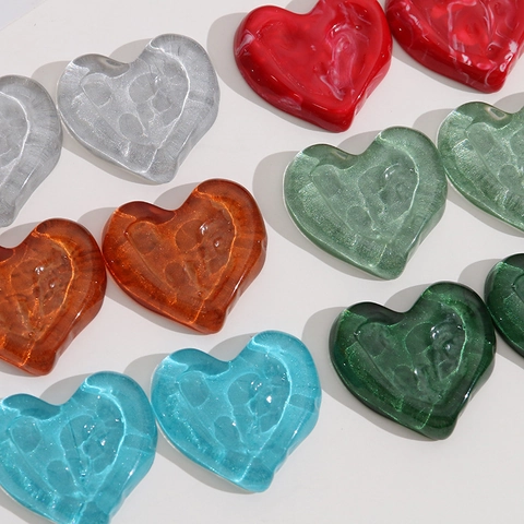 Resin Heart DIY Charms Ripple Texture Irregular Semi Transparent Marble Pattern Pendant Accessory For Jewelry Making Craft