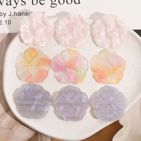 Cuentas de Pétalo de Flor de Acrílico Iridiscente para Hacer Joyas DIY Horquillas Pendientes Hechos a Mano Degradado de Perlas Artificiales