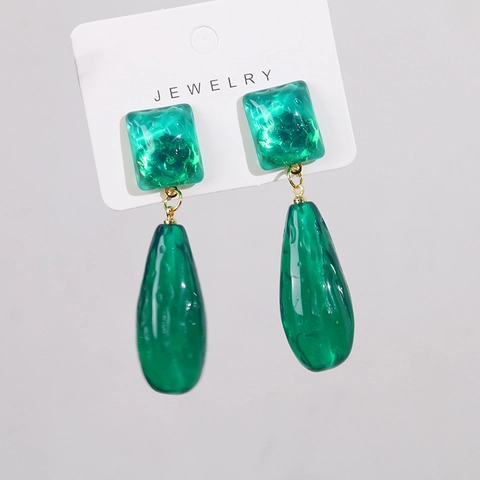 Vintage Emerald Green Resin Geometric Square And Teardrop Earring Charms Hammered Texture DIY Jewelry Making Findings