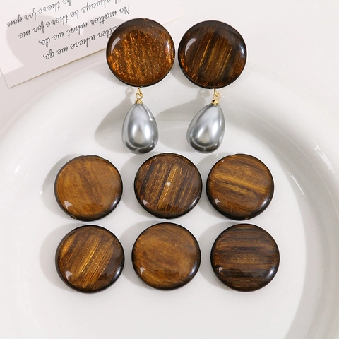 Cuentas de Resina Redondas Vintage Textura Arena Movediza Polvo de Oro DIY Joyería Colgante Ámbar Mármol Café Oscuro
