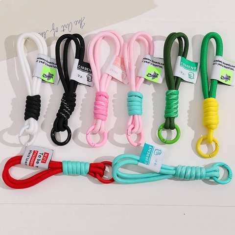Porte-clés en Corde de Nylon Tressée Couleur Contrastée DIY Coque de Téléphone Charme de Clé Boucle Métallique Pendentif Sac Unisexe