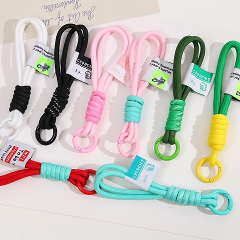 Porte-clés en Corde de Nylon Tressée Couleur Contrastée DIY Coque de Téléphone Charme de Clé Boucle Métallique Pendentif Sac Unisexe