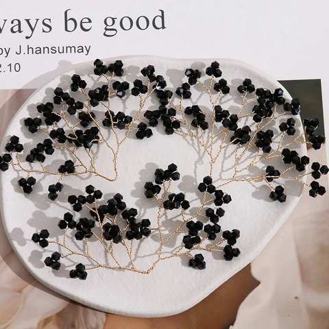 Handgewebte Schwarze Glasperlen-Zweignadel DIY-Material Gold Kupferdraht Blumenschmuck Hochzeitsaccessoires Für Damen