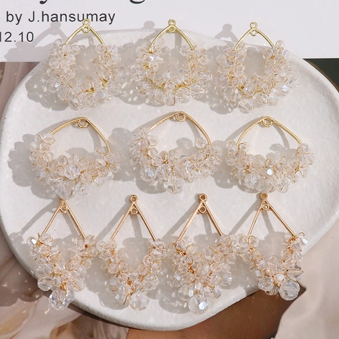 Hand-Woven Glass Beaded Heart Rhombus Shape DIY Jewelry Pendants Alloy Frame Elegant Fashion Accessories Jewelry Making