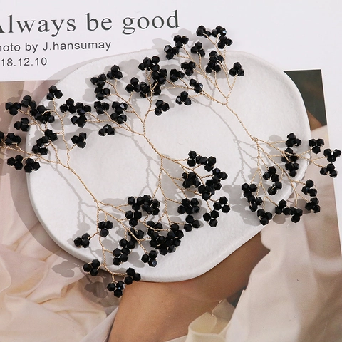 Handgewebte Schwarze Glasperlen-Zweignadel DIY-Material Gold Kupferdraht Blumenschmuck Hochzeitsaccessoires Für Damen