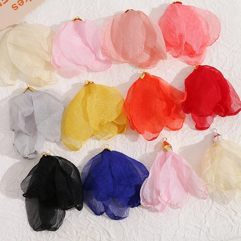 Handmade Fresh Style Soft Mesh Flower Pendants For DIY Earring Hair Accessories Sweet Translucent Floral Petal Jewelry Findings