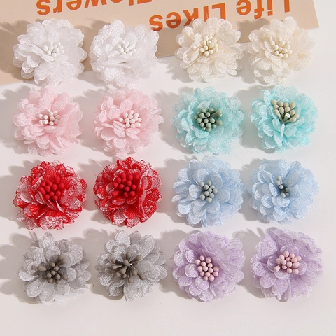 Handgemaakte Multi-Layer Stof Bloem DIY Accessoires Voor Sieraden Maken Hoofddeksels Kleding Decor Geweven Tule Bloemen Met Meeldraden