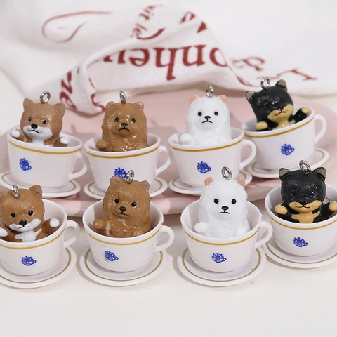 Cartoon Cute Teacup Dog Mini Pendant Mini Puppy Figurine DIY Decoration Bag Charm Home Office Desk Ornament Accessory