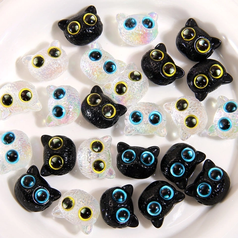 Simpatiche Perline in Acrilico a Testa di Gatto Colore AB Grandi Occhi Perline a Forma di Animale per Creazione Gioielli DIY