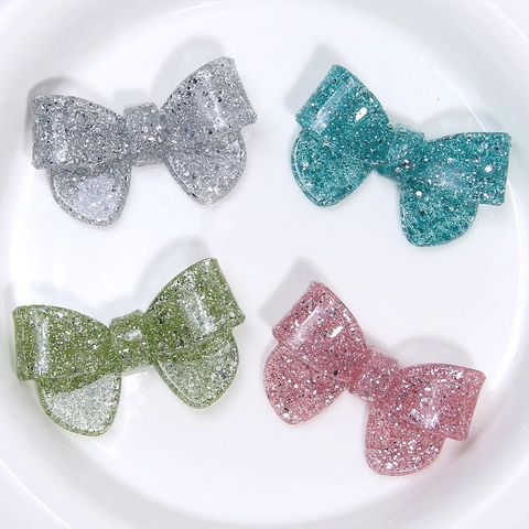Sparkling Glitter Bow Shape Acrylic Resin Accessories For Hair Clip Phone Case Decoration DIY Jewelry Making Components