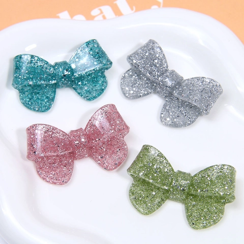 Sparkling Glitter Bow Shape Acrylic Resin Accessories For Hair Clip Phone Case Decoration DIY Jewelry Making Components
