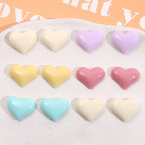Heart-Shaped Resin Cabochons Macaron Color Flatback Heart Accessories For DIY Jewelry Making Phone Case Decor Hair Ornaments
