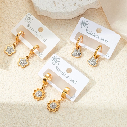 Luxury Gold Stainless Steel Zirconia Inlaid Hoop Earrings For Women Fashion Heart Flower Butterfly Moon Snake Evil Eye Drop Earrings Jewelry
