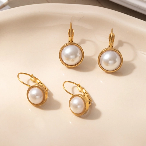 Francesi Vintage Orecchini Monachella con Perla Artificial in Acciaio al Titanio Placcato Oro Tondi Orecchini a Pendolo per Donna