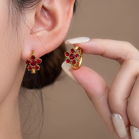 Stainless Steel Flower Zirconia Stud Earrings For Women Elegant Multi Color Inlaid Jewelry Luxurious Star Earring Jewelry