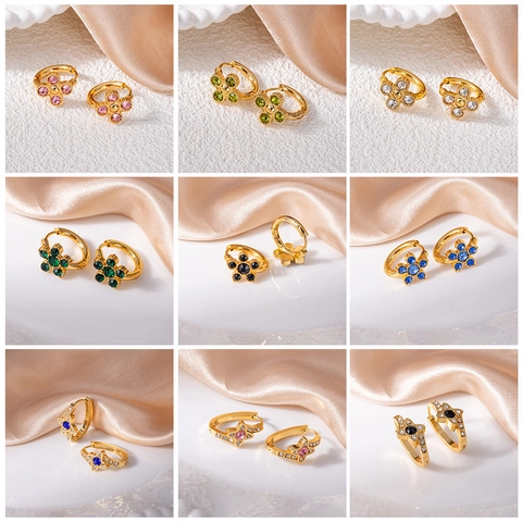 Stainless Steel Flower Zirconia Stud Earrings For Women Elegant Multi Color Inlaid Jewelry Luxurious Star Earring Jewelry