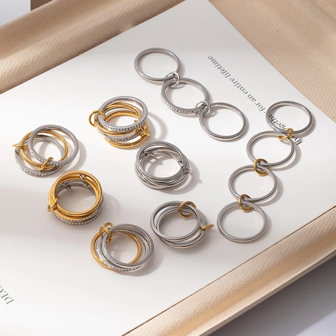 Bagues Entrelacées Minimalistes En Acier Inoxydable Pour Femmes Or Argent Bicolore Empilables Avec Strass Incrustés Bijoux De Mode