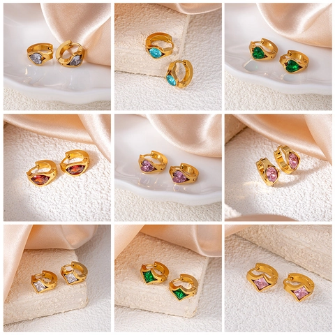 Boucles d'Oreilles de Luxe en Acier Titane Zirconia Losange Cœur Mauvais Œil Boucles d'Oreilles Huggie Géométriques Bijoux Plaqués Or Femme