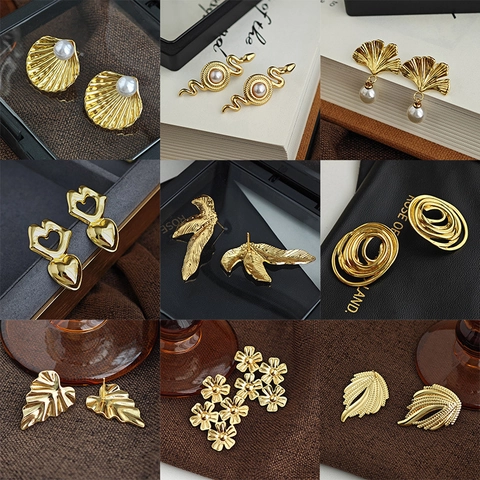 Edelstahl Perle Herz Ohrringe Für Damen Mode Geometrisch Blatt Blume Schlange Stecker Schmuck Kein Anlaufen Accessoire