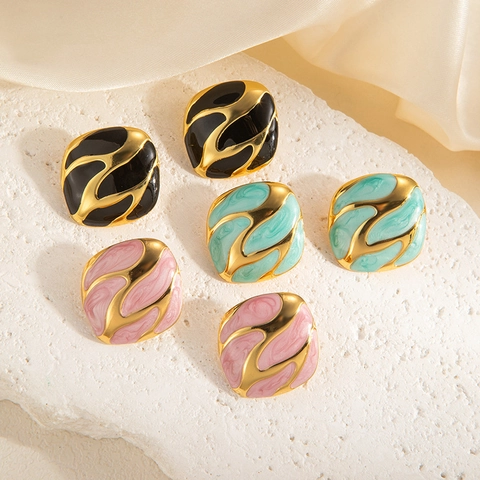 Orecchini a Bottone Quadrati Irregolari Vintage per Donna Stile Europeo Placcati in Oro Smalto Orecchini Geometrici Gioielli Moda